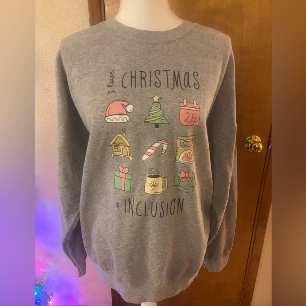 Gildan Gray Holiday Sweatshirt with Festive Designs